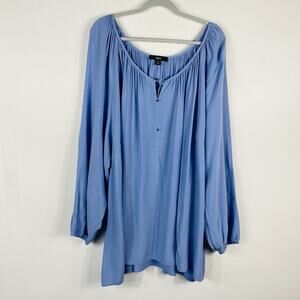 Ellos Plus Size 38 40 Tie Neck Keyhole Blouse Top Blue